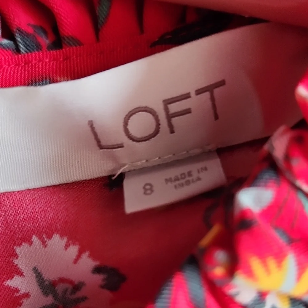 LOFT Floral Red Ruffled Dress - Picture 4 of 6